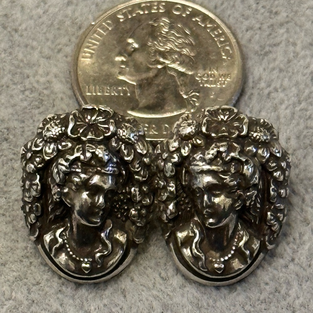 Brighton Woman’s Face Cameo Inspired Silver Tone Stud Post Earrings